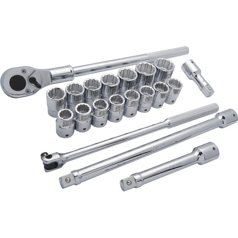 3/4" Drive 20 Piece 12 Point, Standard Length, Metric Socket Set, 19mm - 36mm