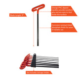 8 Piece T-Handle, SAE Hex Key Set, 9" Blade, 5/64" - 3/8"