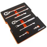 9 Piece Ratchet, Extension, U-Joint and Flex Handle Set, 3/8” and 1/2” Drive, Includes Foam Tool Organizer