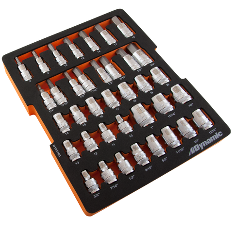 38 Piece Chrome Laser-Etched Socket Set, 1/2" Drive, with Foam Tool Organizer