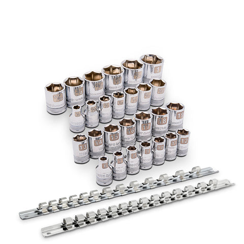 3/8" Drive 27 Piece 6 Point, SAE/Metric Standard Socket Set, 1/4" - 1", 6 - 19mm