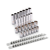 3/8" Drive Socket Set, 28 Pieces, Standard & Deep Length, 6 Point, Metric, 6mm - 19mm